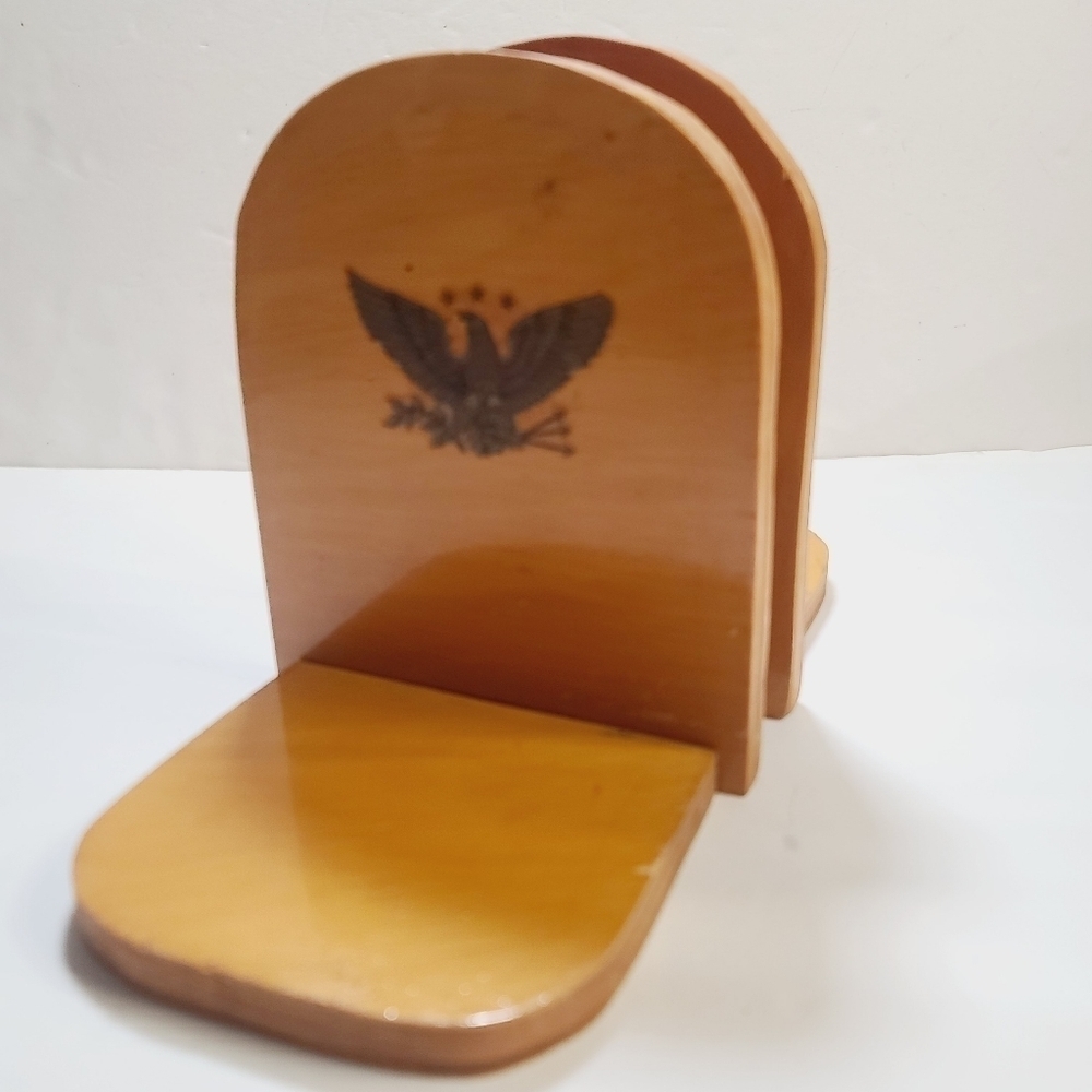 Vintage Hand Painted Eagle Americana Wood Bookends